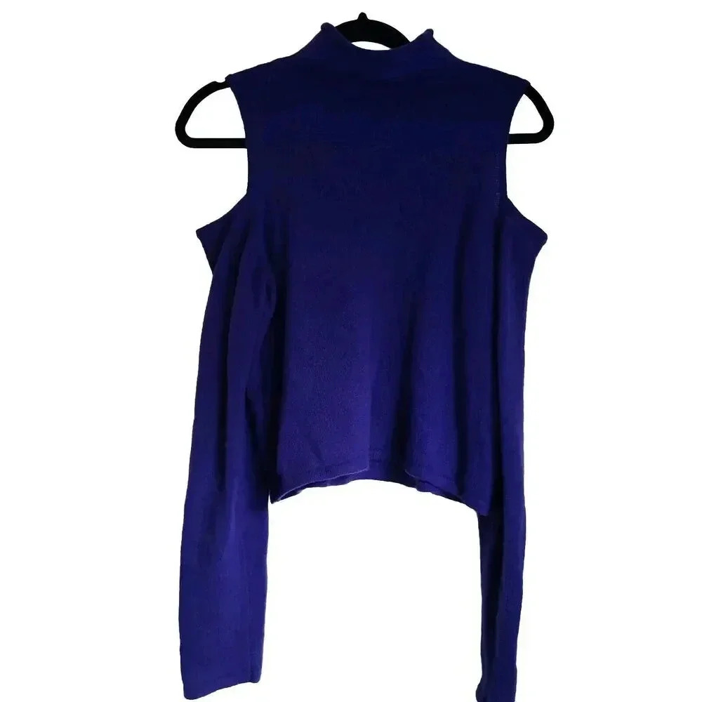 LAPOINTE Airy Cashmere Silk Fitted Cut Out Top In IndigoLarge Cold Should… - Picture 11 of 16